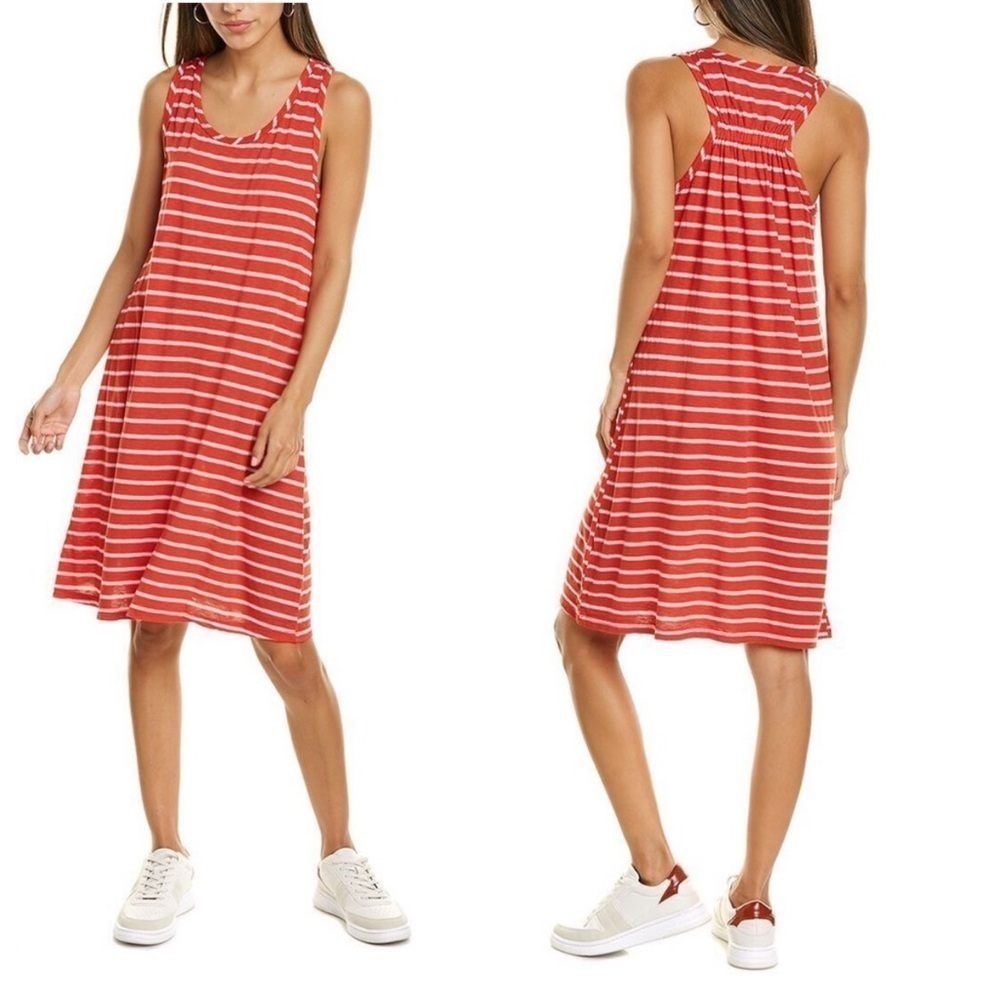 Michael Stars Red and White Striped Sleeveless Swing Dress